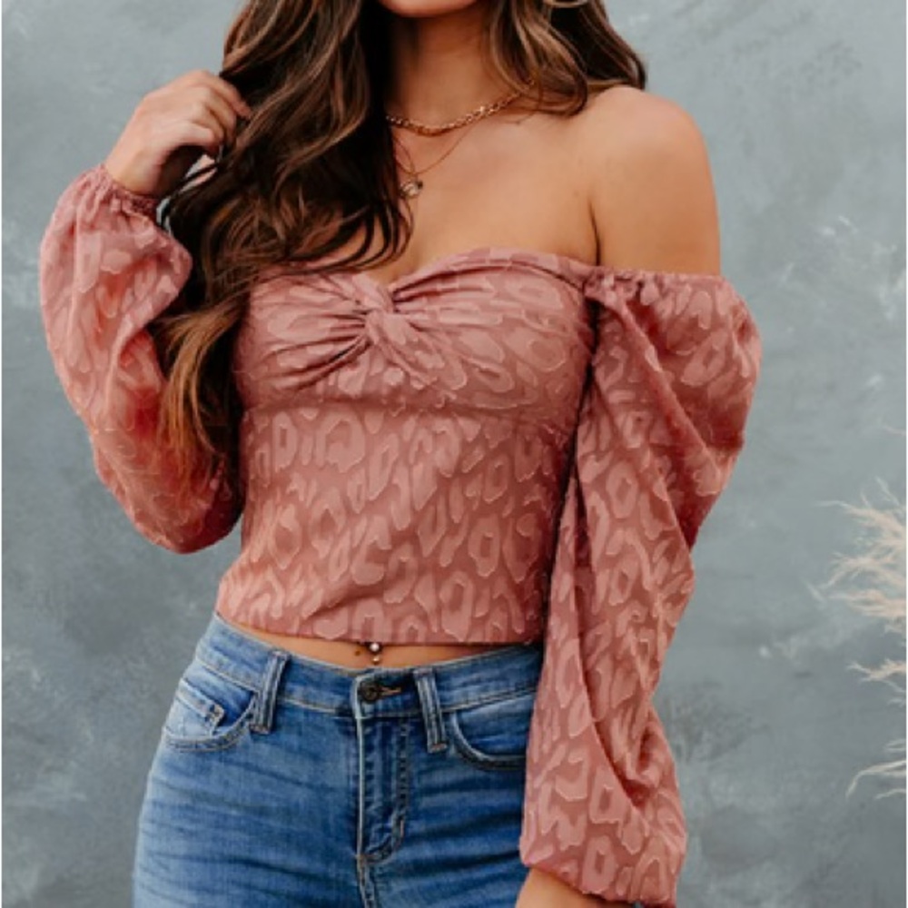 Lush long sleeve Dusty Rose color top leopard print
